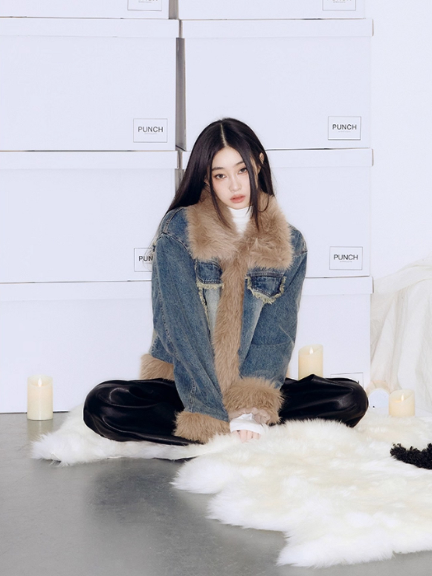 PCH - Gradient Washed Denim Short Jacket with Plush Panels