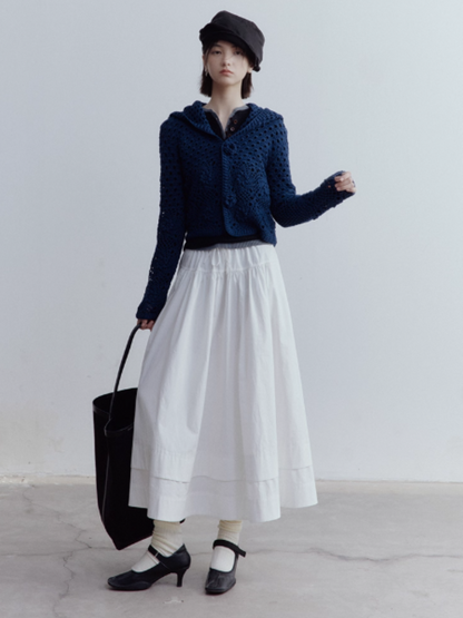 FUSSED Garden Midnight Garden Hand-Crocheted 3D Rose Knit Cardigan – Dusky Blue Cotton FOF-25SS176