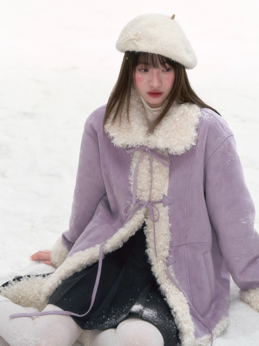 “Winter Love Island” Faux Suede Shearling Short Coat LL2025277