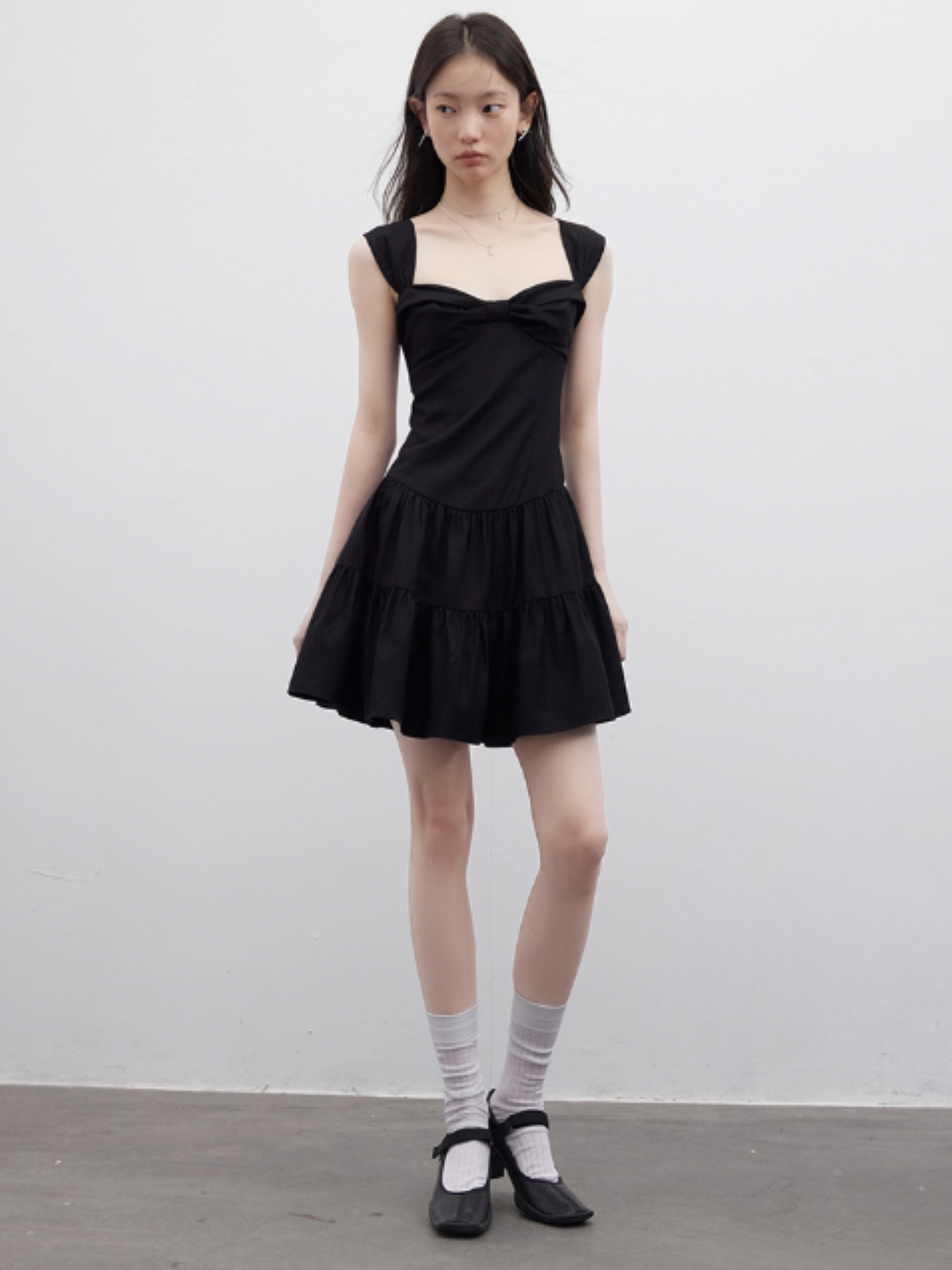 FUSSED Retro Ballroom Bow-Front Cake Dress – Midnight Black FOF-25SS078b