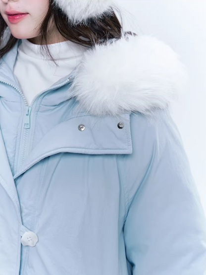 CREAMO2奶油氧气 - Milk Mist Blue Faux-Layered Mid-Length Down Puffer Coat