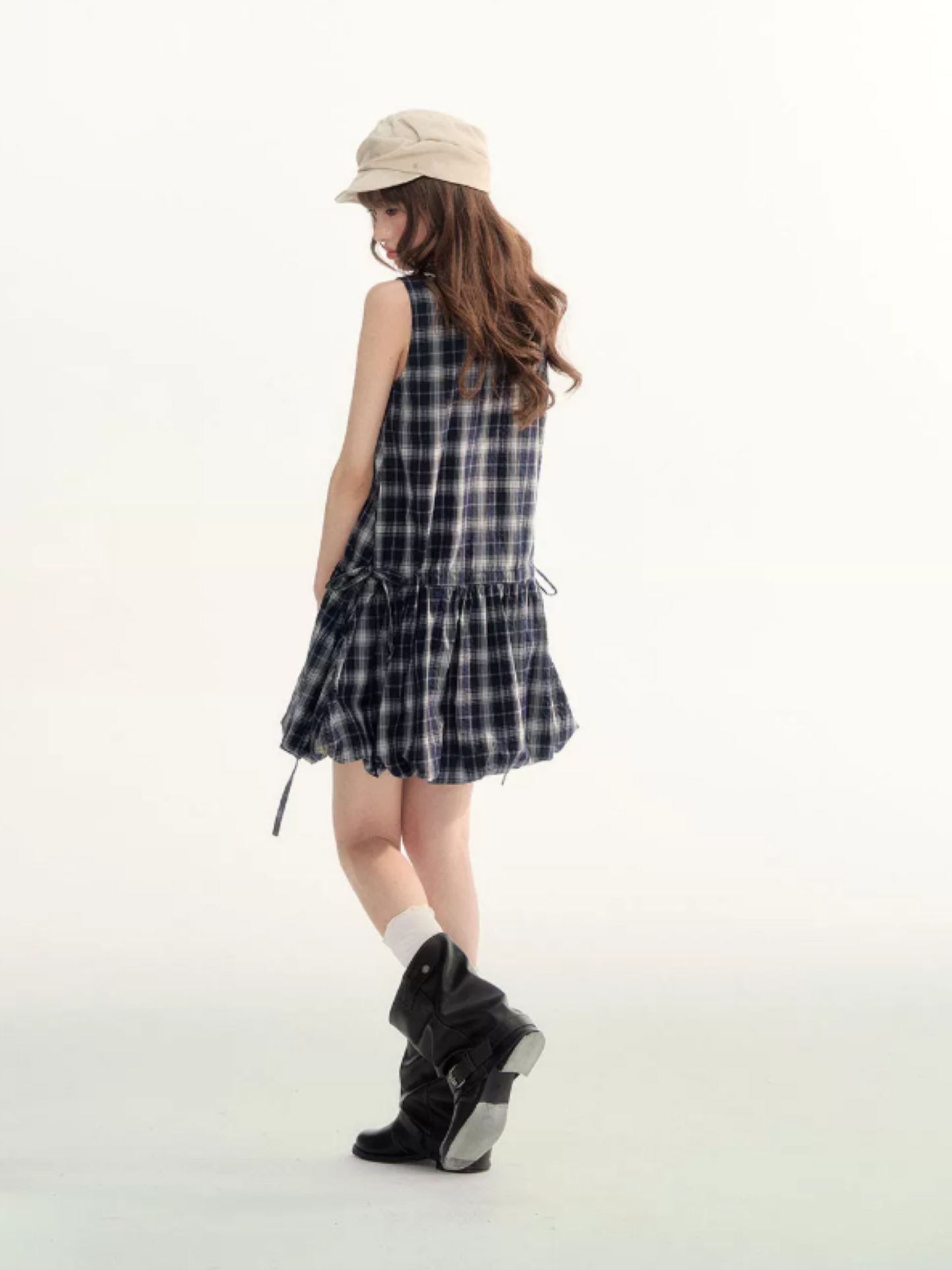 Blue Plaid Bubble Hem Dress  LL2026089