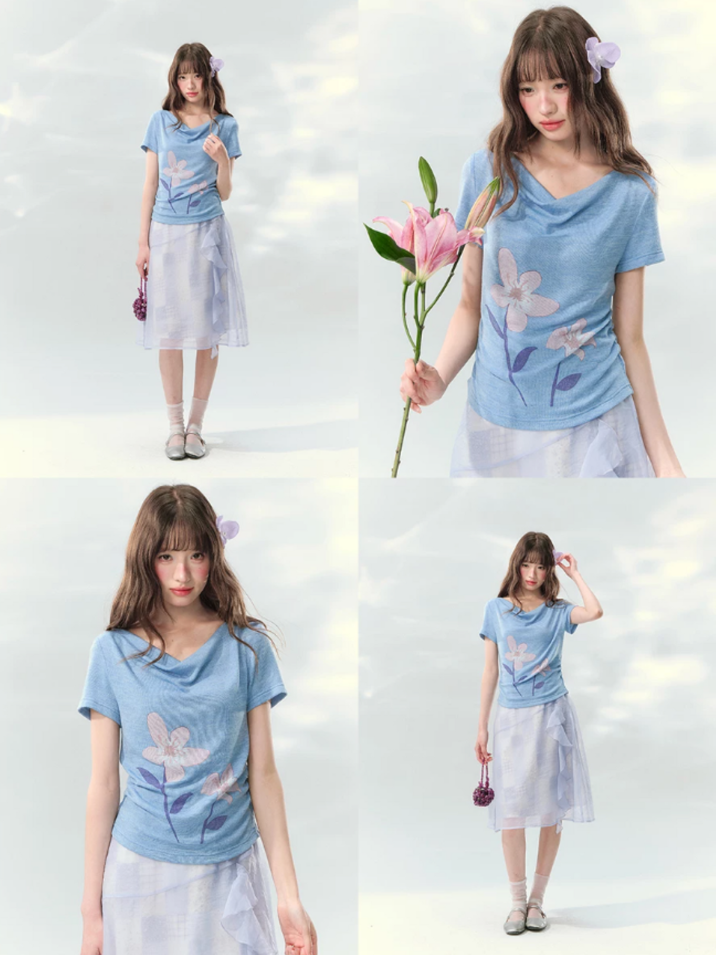 “Blossoms on Mallow” Lavender Patchwork Skirt Set WW2026082