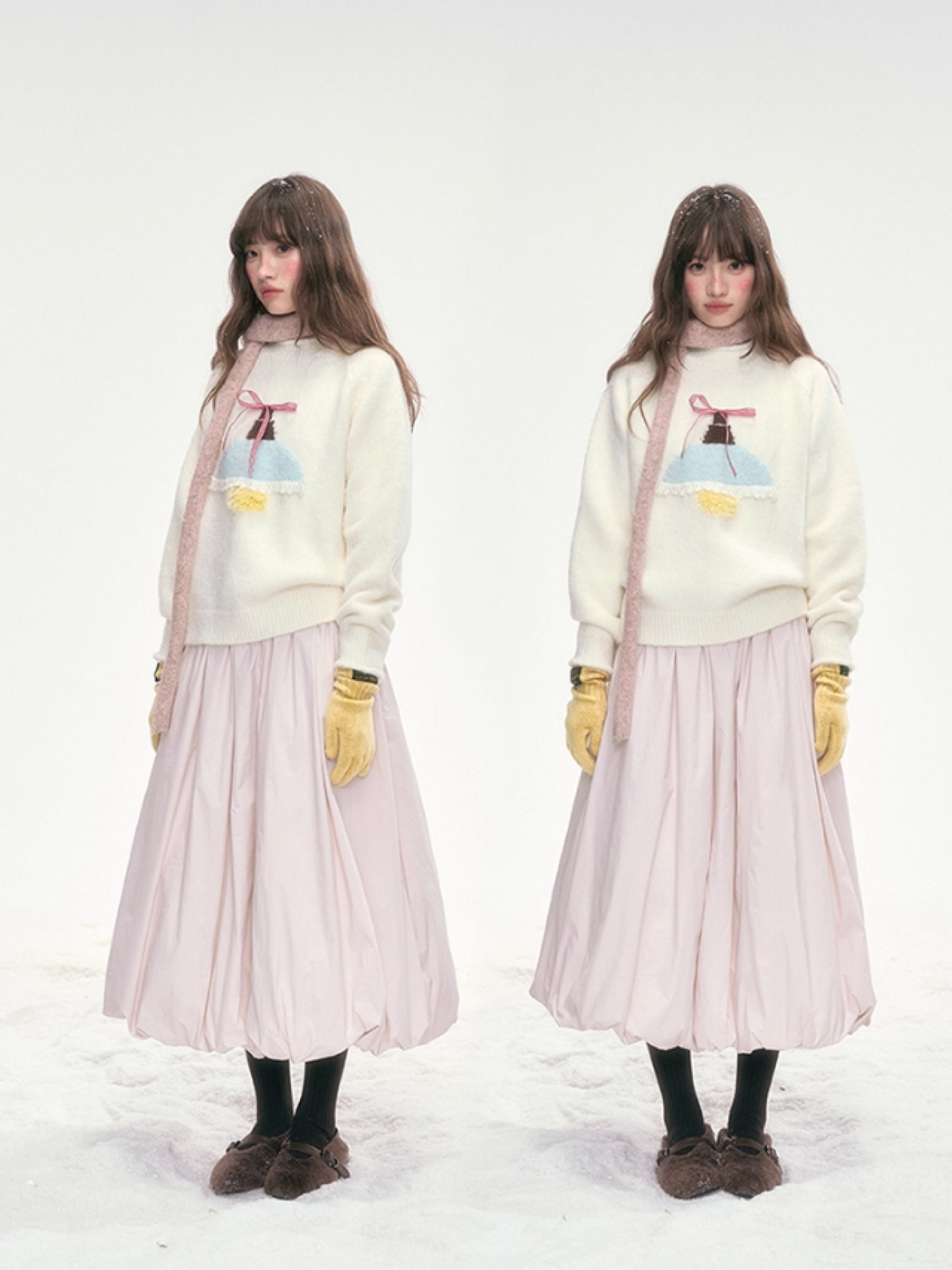 "Iceland Glow" Bow Knit Sweater – Cream White LL2025321