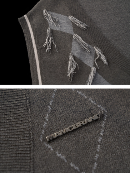 MAMC - V-Neck Preppy Gray Knit Vest WE807