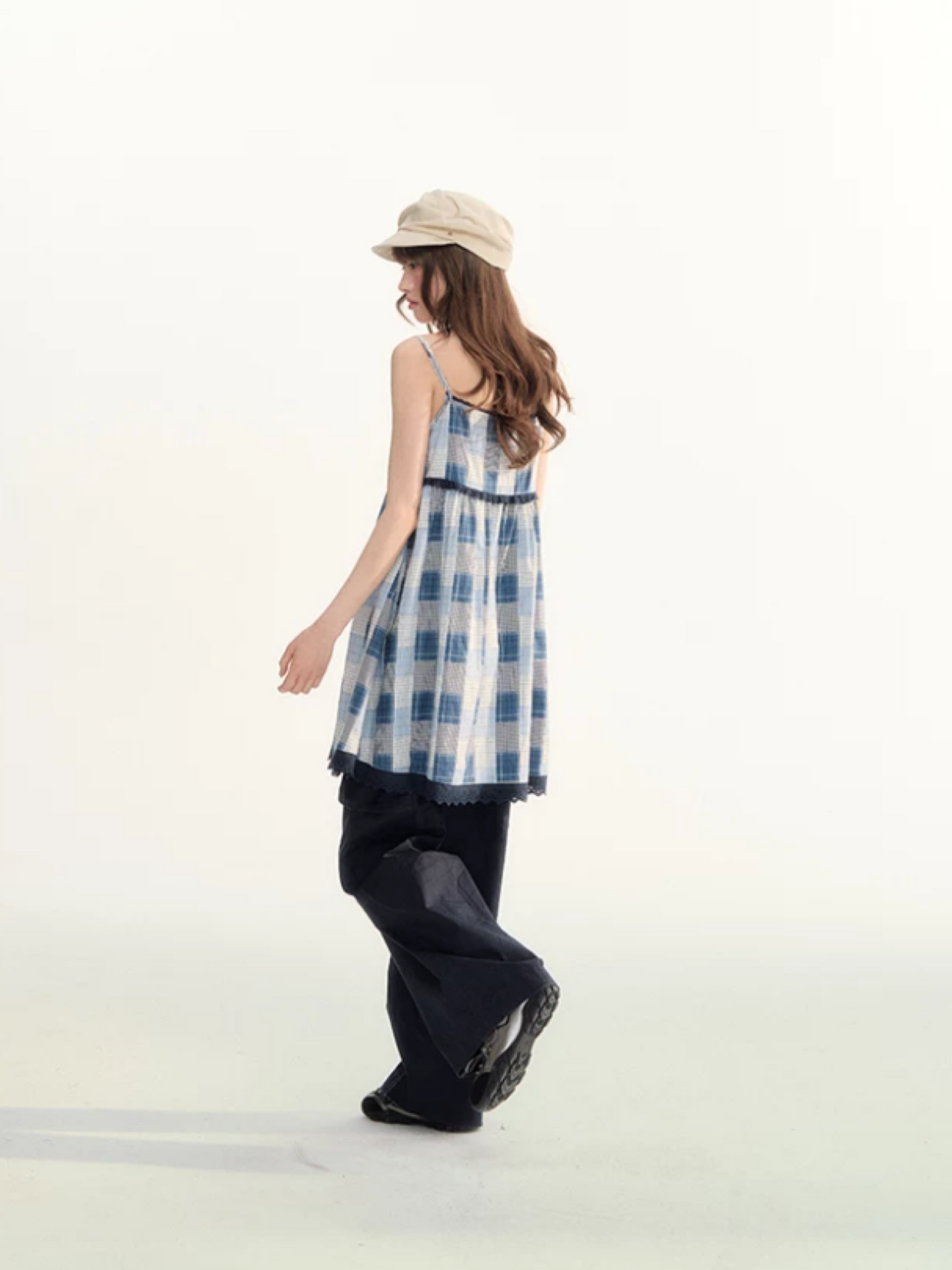 Blue Plaid Lace Trim Dress & Navy Cardigan Set  LL2026078