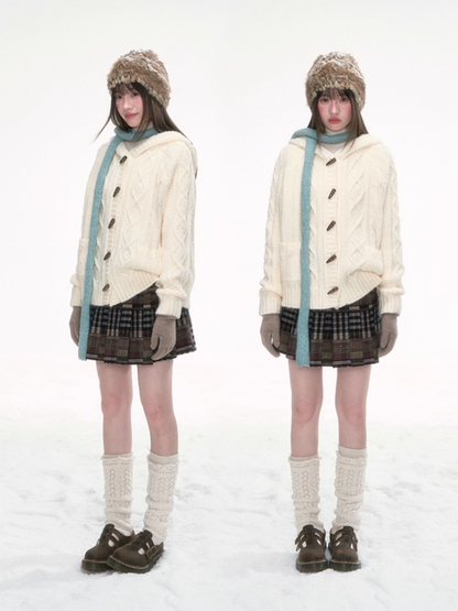“Caramel Clouds” Hooded Cable Knit Cardigan LL2025280