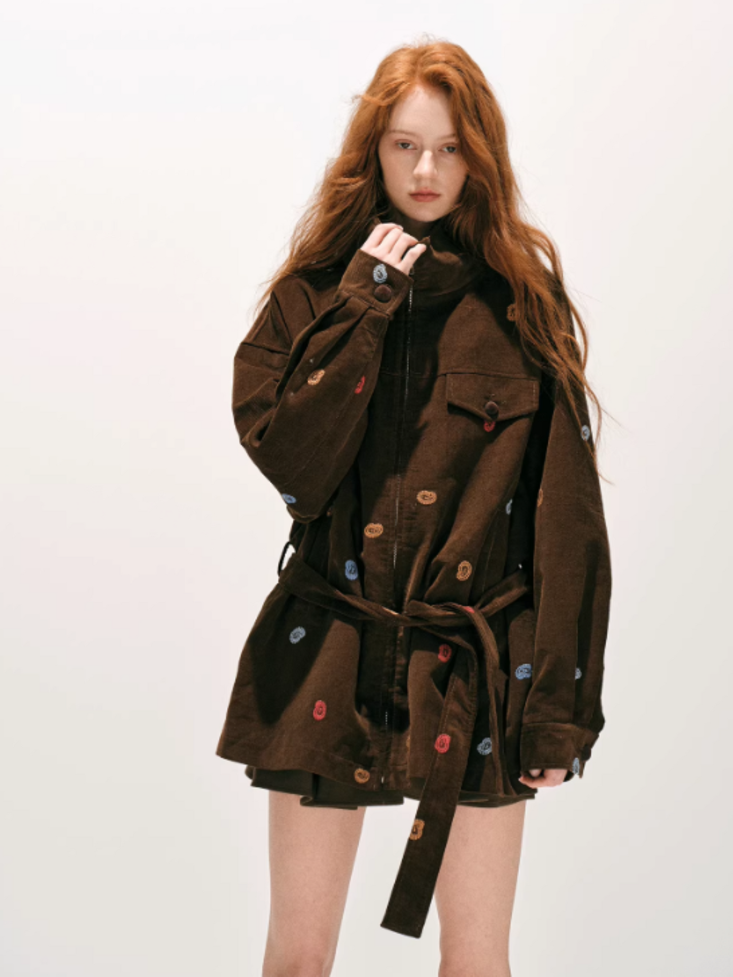 "秋风之廓" Embroidered Cotton Belted Trench Jacket