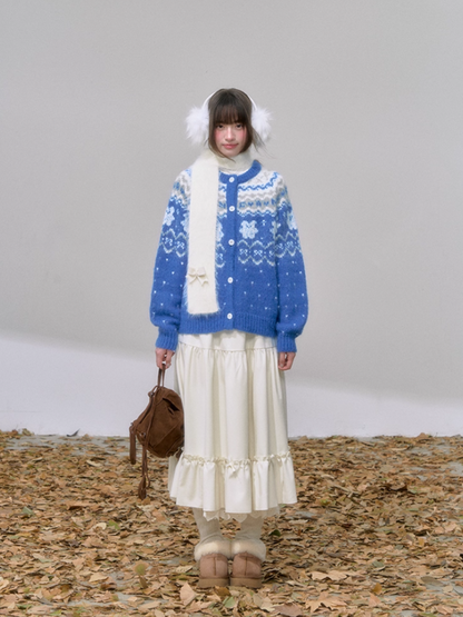 "屿蓝织梦" Royal Blue Fair Isle Knit Sweater