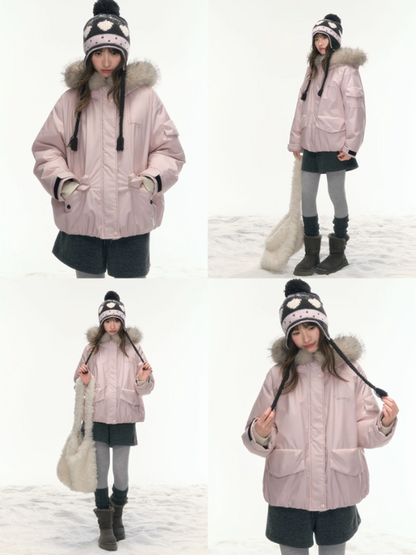 "Cloud Drift Guide" Cream Red Puff-Parka Down Coat LL2025441