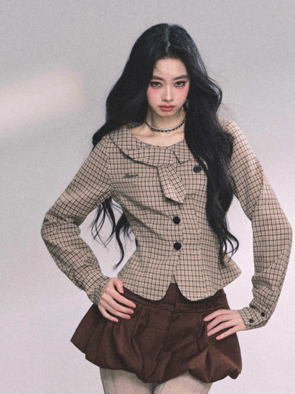 少也眼 Ingle Art American Plaid Long Sleeve Shirt Tee