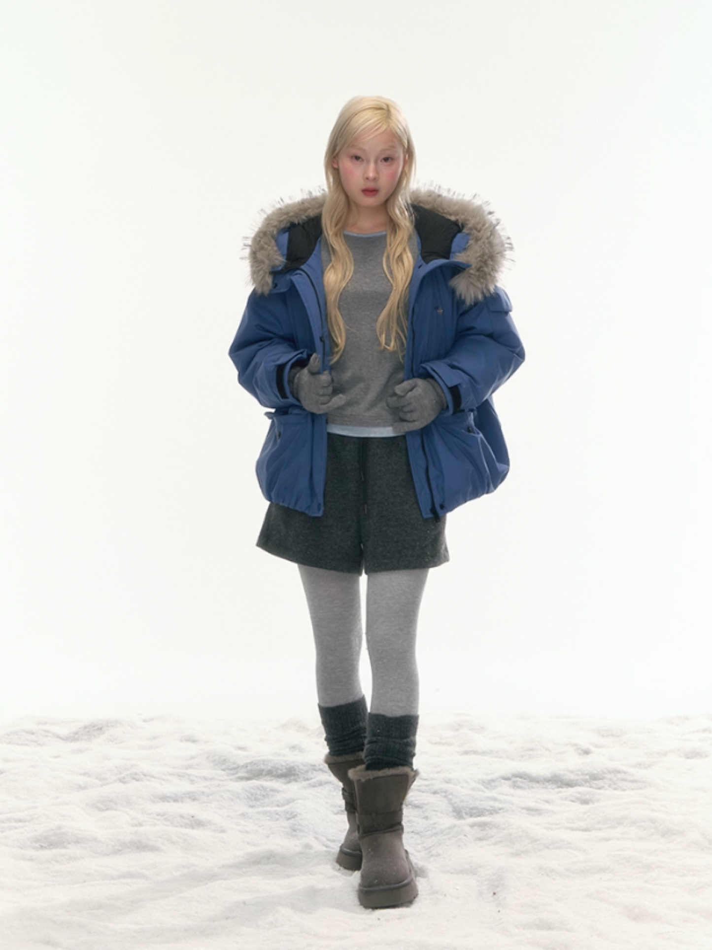 "Cloud Drift Guide" Deep Gray-Blue Puff-Parka Down Coat LL2025441