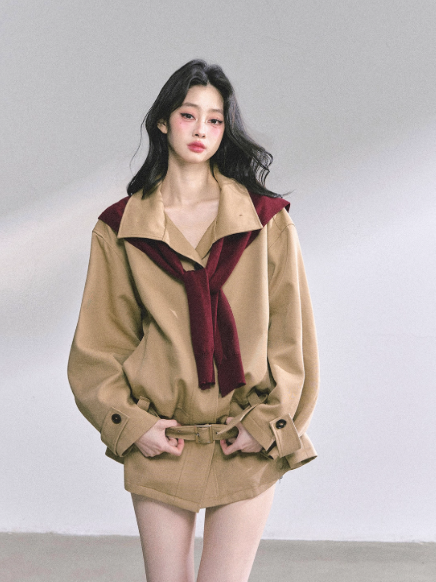 少也眼 Sydney Holiday French Hepburn Style Trench Coat (Khaki)