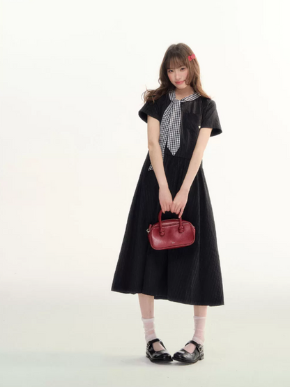 "Summer Ribbon Letter" Tie-Neck Preppy Dress LL2026016