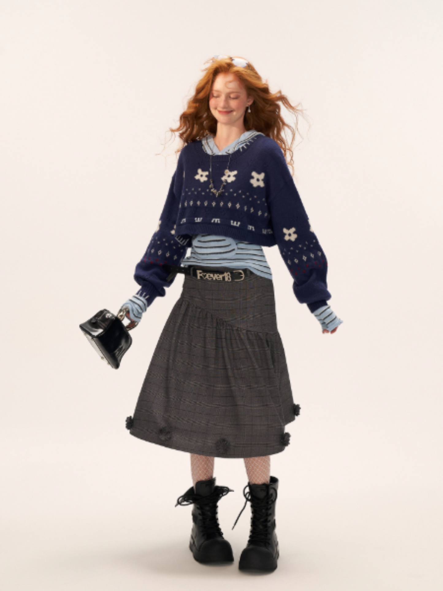 MAMC - Embellished Plaid Midi Skirt WE832