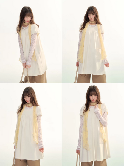 Milk Puff Lace Trim Babydoll Dress LL2026079