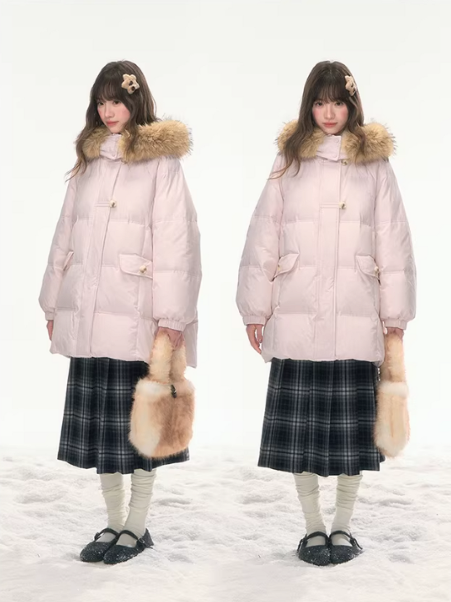 "First Snowfall" Sakura Pink Mid-Length Down Jacket LL2025473