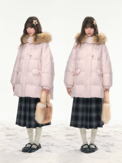 "First Snowfall" Sakura Pink Mid-Length Down Jacket LL2025473