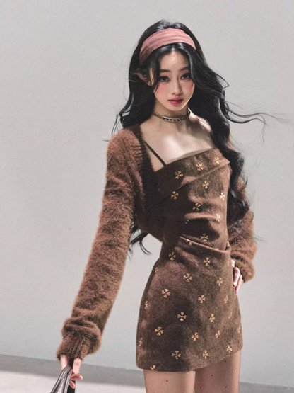 "海棠花未眠" Autumn Glow Spaghetti Strap Dress