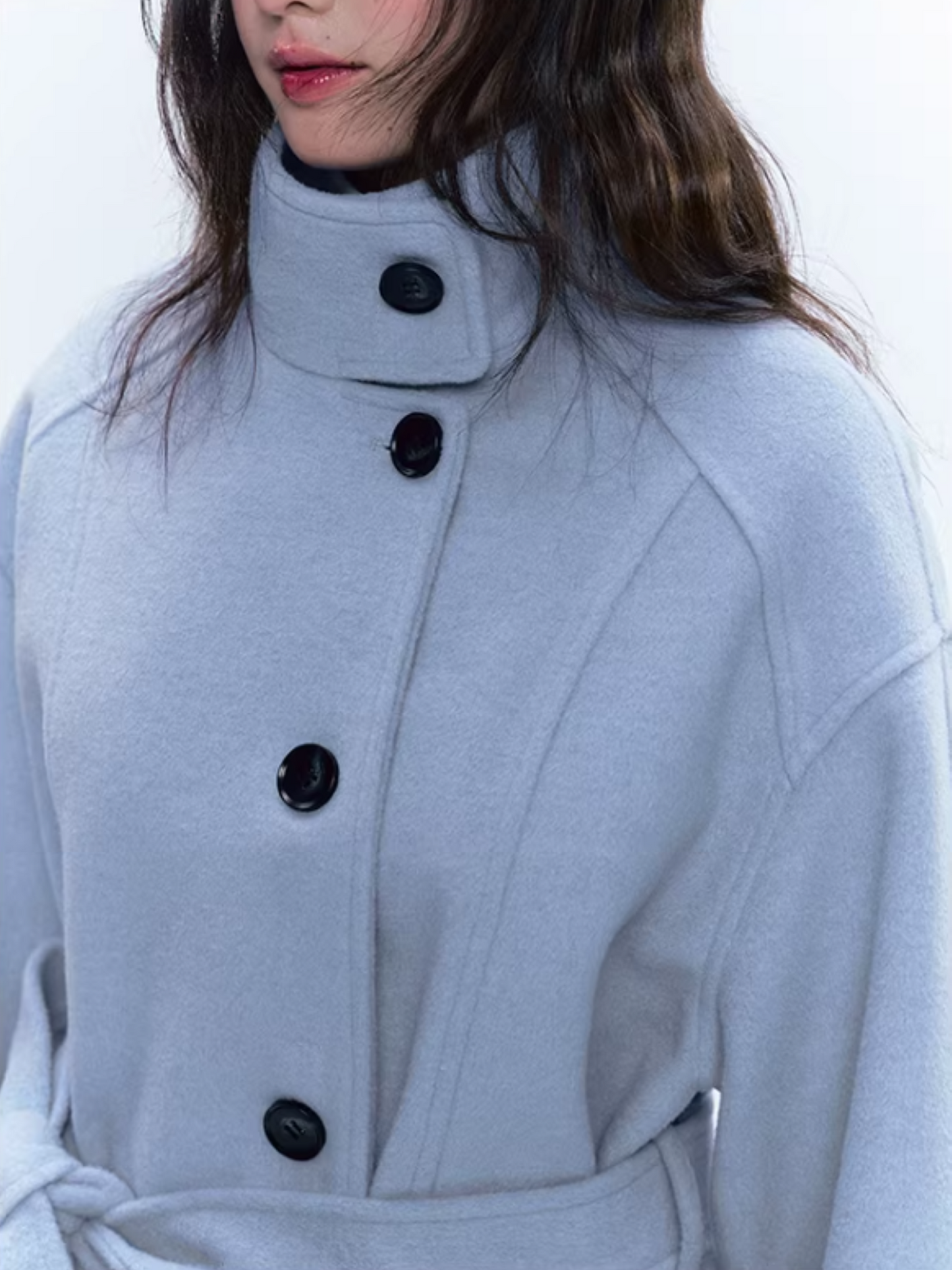 CREAMO2奶油氧气 - Soft Mist Blue Vintage Academy Wool-Blend Midi Coat