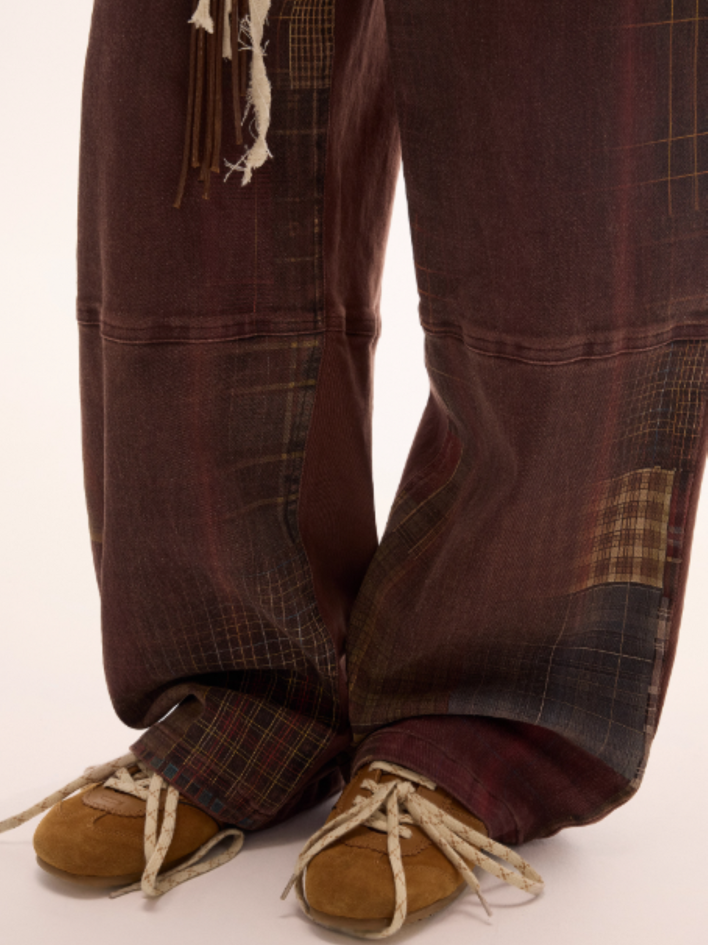 MAMC - Vintage Plaid Print Brown Jeans