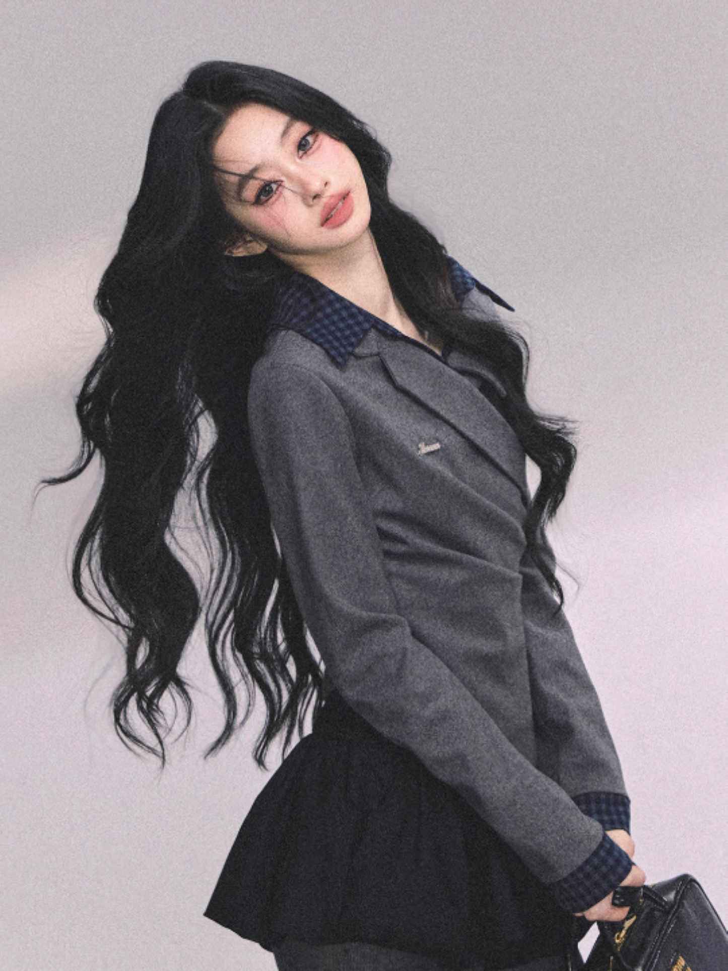 "澳区学妹" American Plaid Layered Long Sleeve Top
