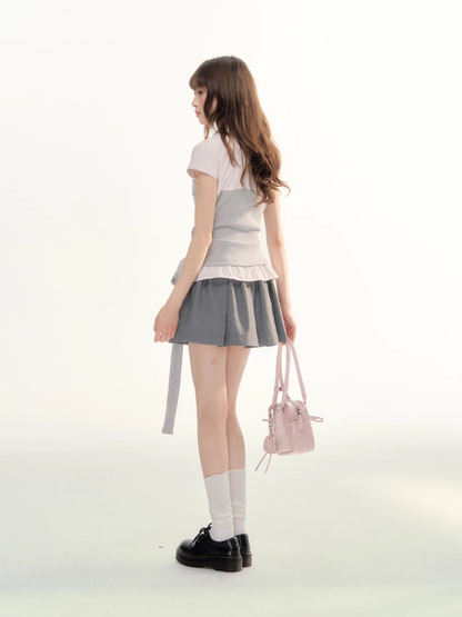 Pastel Plaid Knit Shirt & A-Line Puffy Skirt Set LL2026112
