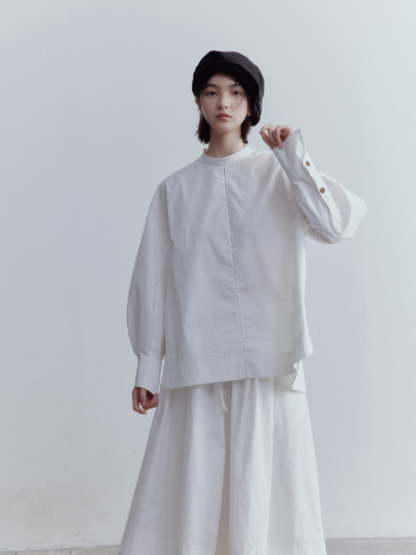 FUSSED Everyday Nerd Cotton Eyelet-Paneled Shirt in Mist White FOF-25SS136a