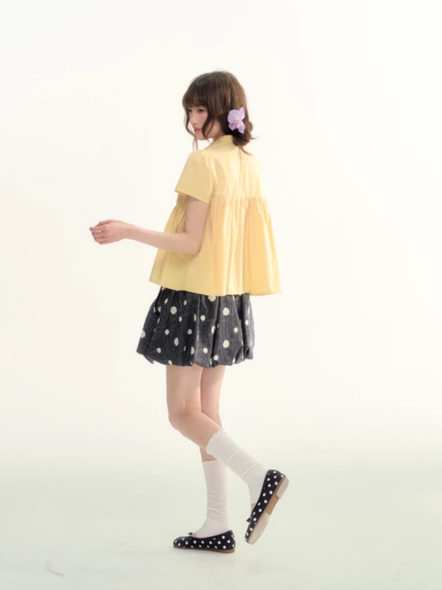 Butter Yellow Pleated Puff Sleeve Blouse WW2026069