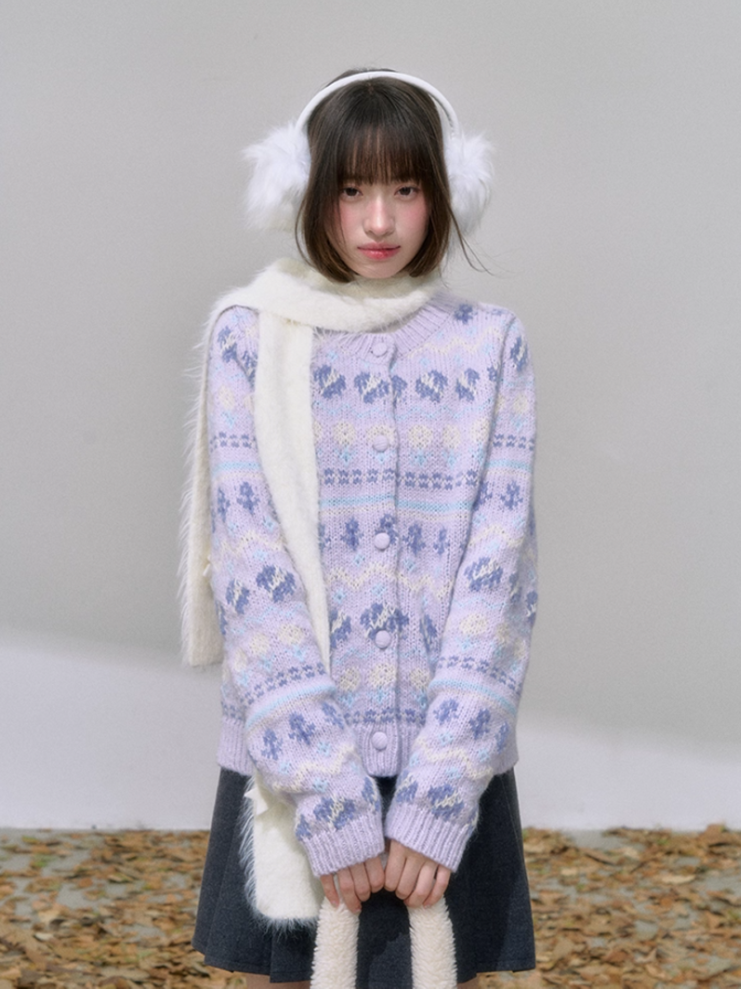 "紫韵浮纹" Purple Fair Isle Knit Cardigan