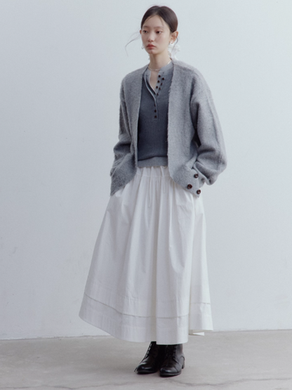 FUSSED Lazy Furry Mist Gray Wool & Mohair V-Neck Cardigan FOF-25SS177