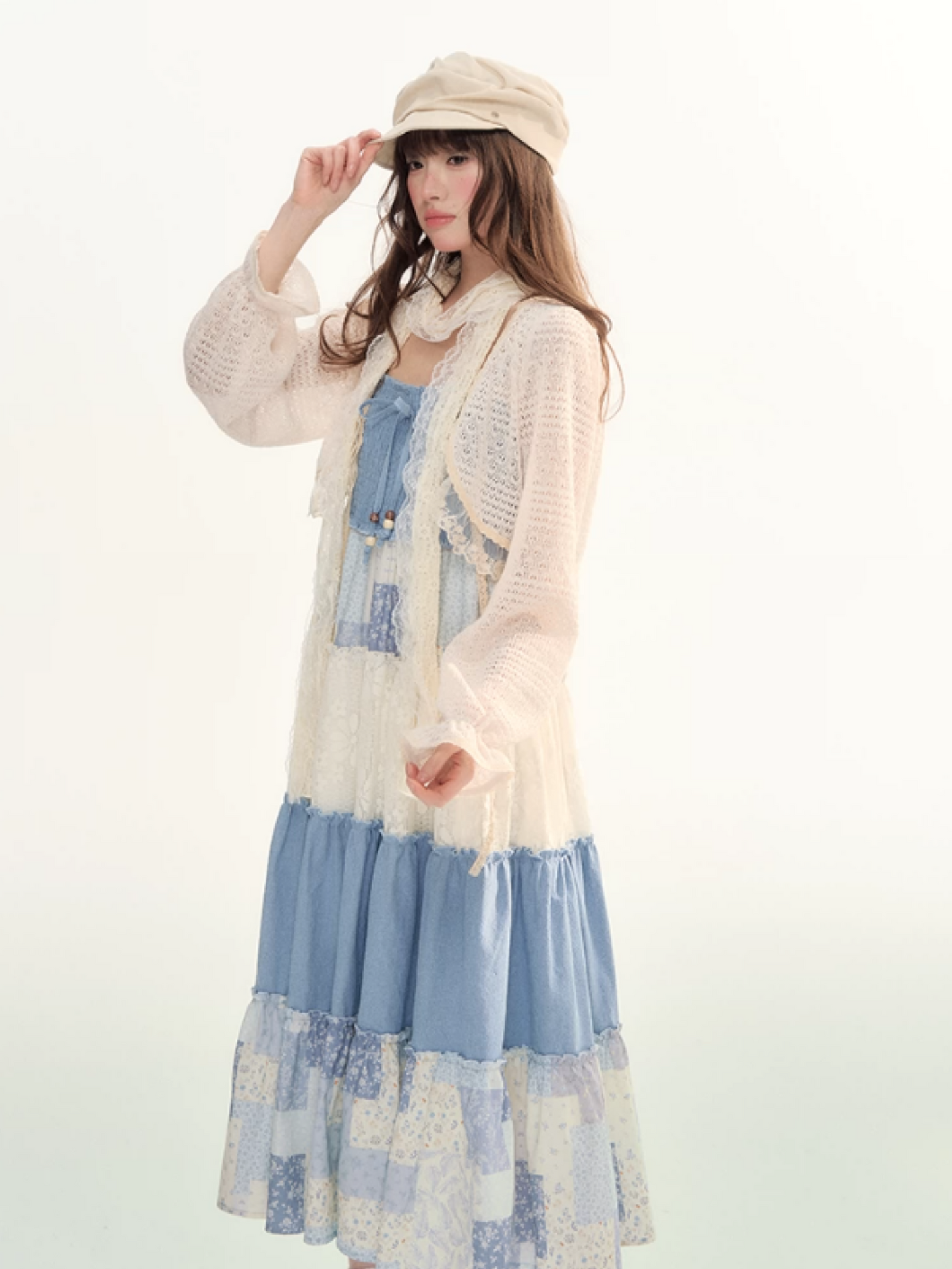 Ivory Lace Tie-Front Cropped Cardigan LL2026105
