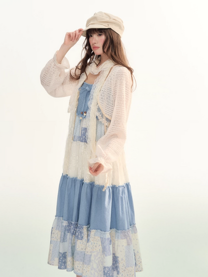 Ivory Lace Tie-Front Cropped Cardigan LL2026105