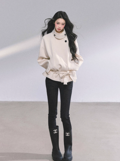 少也眼 “First Snow, Softened” Hepburn-Style Winter Trench Coat - White 941615