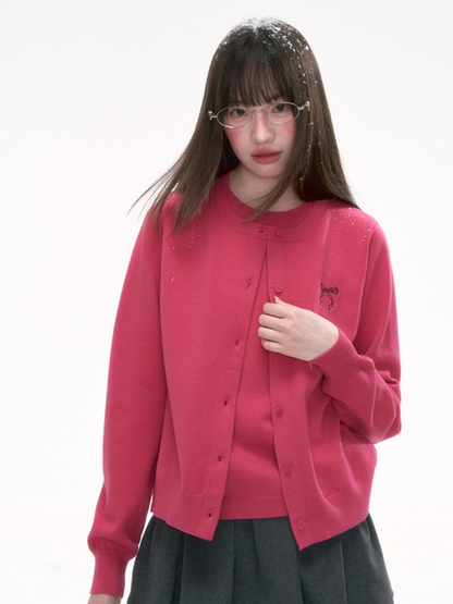 “Sweet Aura” Embroidered Layered-Look Knit Cardigan LL2025267