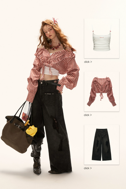 MAMC - "Street Rebel Mood" Distressed Black Straight-Leg Jeans WE932