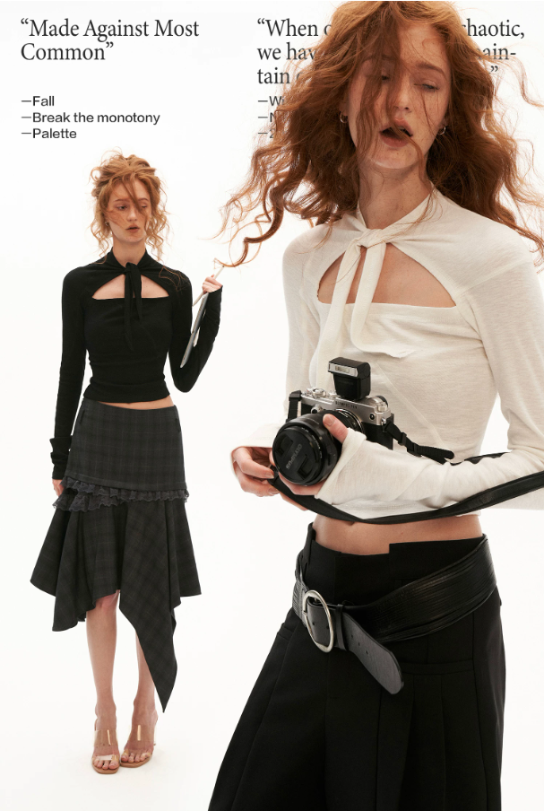 MAMC - Lace-Up Cutout Waist-Sculpt Long Sleeve Top (Black/ White)