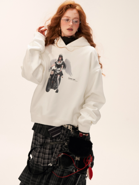 MAMC - White Oversized Hoodie – Playful Maid Streetwear Pullover WE829