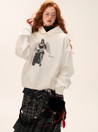 MAMC - White Oversized Hoodie – Playful Maid Streetwear Pullover WE829