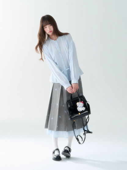 罐头士多所 - "Blue Whisper" Ruffled Collar Lace Shirt