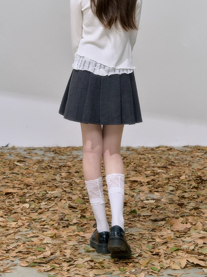 “青衫褶” Miu-Inspired Gray High-Waisted Pleated Skirt