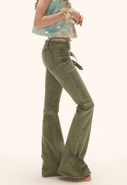 Vintage Multi-Belt Flared Jeans - Olive Green WE938