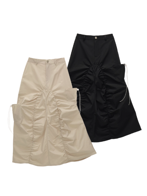 MAMC - Asymmetric Ruched Tech Midi Skirt