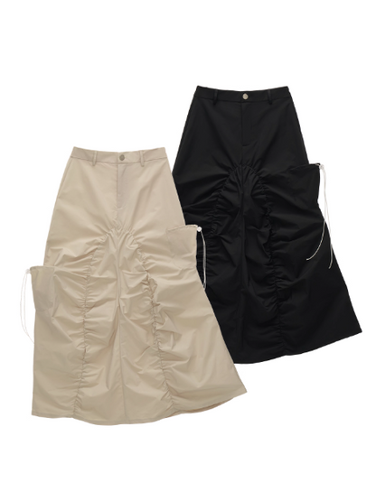 MAMC - Asymmetric Ruched Tech Midi Skirt