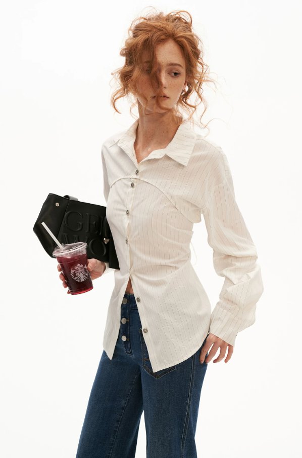 MAMC - White Stripe Tie-Back Shirt & Cami Set
