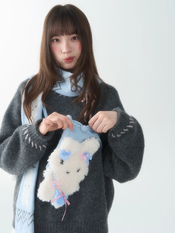 罐头士多所 - Peter Bunny & Pom-Pom Pup Sweater – Cute Oversized Knit Pullover for Fall
