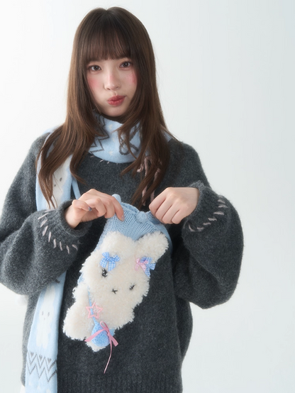 罐头士多所 - Peter Bunny & Pom-Pom Pup Sweater – Cute Oversized Knit Pullover for Fall