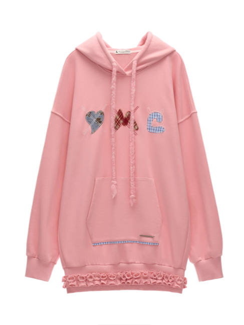 MAMC - Plaid Patch Embroidered Hoodie Dress WE808 - PINK