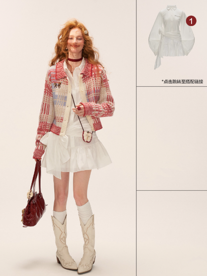 MAMC - Red Plaid Merino Wool Knit Cardigan WE831