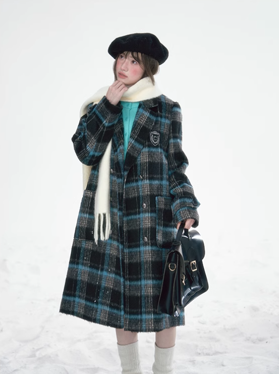 冰雪 - Plaid College Style Woolen Coat